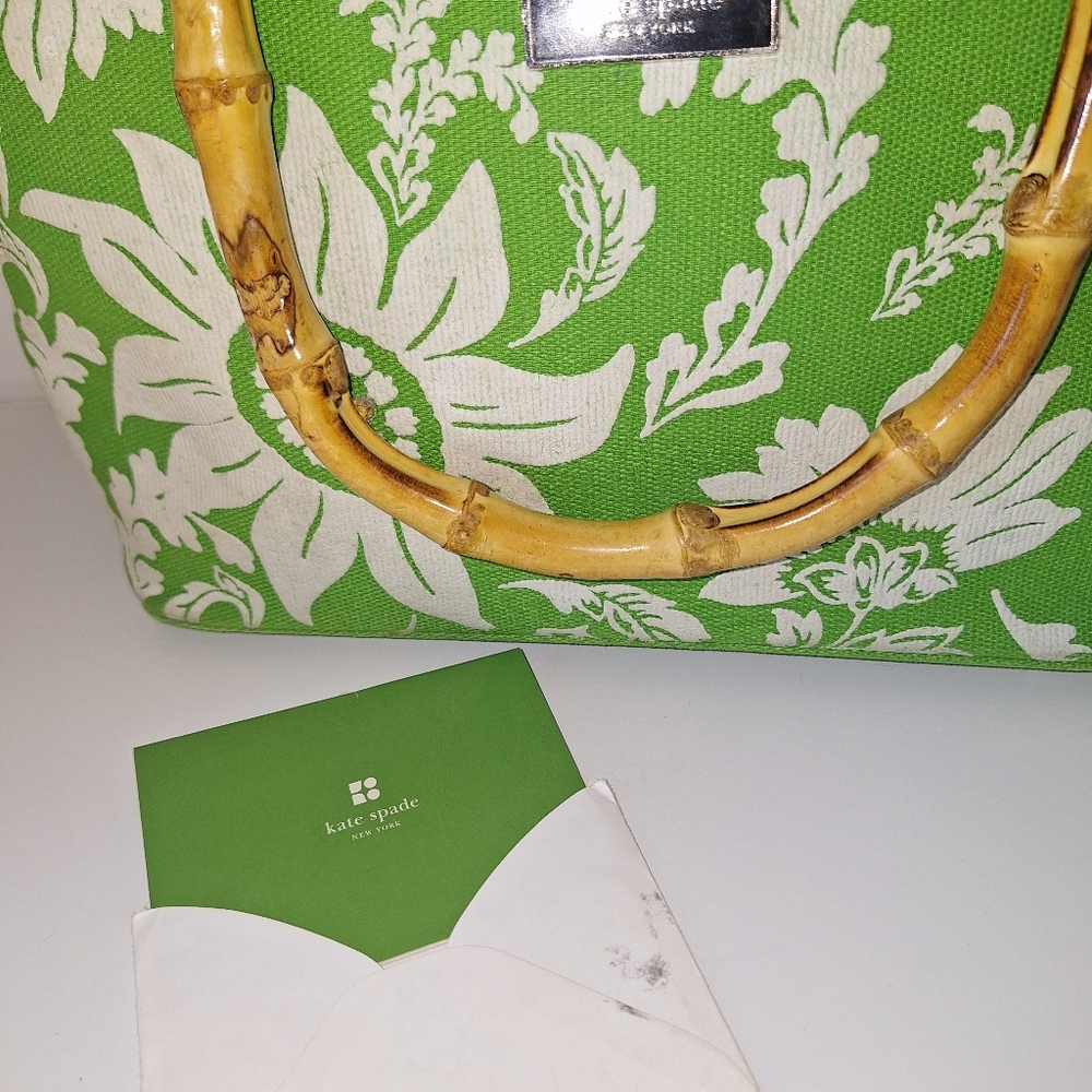 Kate Spade Green & White Floral Canvas Shoulder Bag w/ Branded Dustbag EUC RARE - Picture 6 of 7